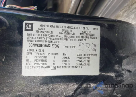 2010 Chevrolet Avalanche 1500 Ltz из США, поврежденный, VIN 3GNVKGE06AG127809